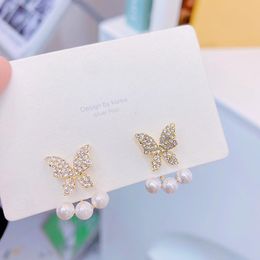 Stud 14k Real Gold Plating Gemstone Jewellery Earrings Butterfly Zircon Exquisite Earring Unique Pearl Tassel Pendant JewellryStud