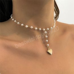 Temperament Imitation Pearl Heart Pendant Necklace for Women Wedding Bridal Sweet Love Girlfriend Jewellery Gifts