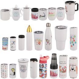 Portable Sublimation Straight Mug Water Bottles Straight Tumblers Blanks White 304 Stainless Steel Cups Car Coffee Mugs DHL FREE YT01