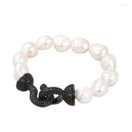 Beaded Strands JK Natural White Baroque Pearl Bracelet Cubic Zirconia Micro Paved Clasp Handmade For Women Inte22