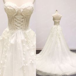 Romantic Crystal Sweetheart Bride A-Line Wedding Dress 2022 Appliques Lace Beaded Bohemian Bridal Gown