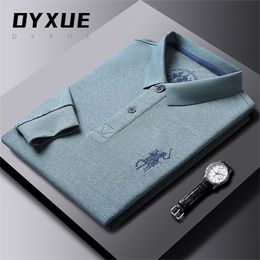 Top Quality Fashion Brand Polo Shirt Men 100%Cotton Solid Colour Casual Long Sleeve Tops Korean Embroidery Clothing 220402