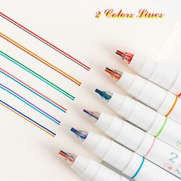 6Pcsbox Creative Twocolor Line Gel Pen Art Drawing Graffiti Pen Student Reading Marker DIY Diary Journal Stationery Supplies 220714