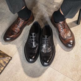 Full Grain Leather Brogue Carved Shoes Men British Style Gentlemen Formal Suit Dress Shoes