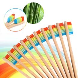 Wooden Bamboo Oral Care Whitening Teeth Soft Head Rainbow Colors Black Eco-Friendly Adult Child Toothbrush Fy8704 0511