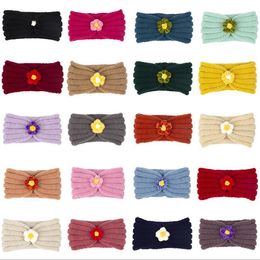 Toddler Girls Knitted Headbands Infants Flower Turban Winter Warm Wool Head Wrap Hair Accessories 16 Colors Solid