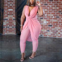 4xl 5xl Oversized Jumpsuits & Rompers for Women V Neck Sleeveless Bodycon High Waisted Sexy Evening Night Club Overalls Jumpsuit 220714