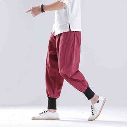 2022 Spring Men Chinese Style Harem Pants Men Streetwear Casual Jogger Pants Male Cotton Linen Sweatpants Ankle-length Trousers L220706