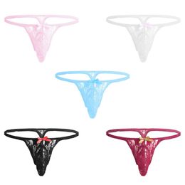 Underpants Men Erotic Lingerie Sissy Briefs Floral Lace See-through Bulge Pouch Open BuPanties Sexy G-string T-back Thongs Gay UnderwearUnde