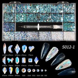 nails 21 Australia - Nail Art Decorations 3100Pcs Box Mixed AB Glass Rhinestones Set Crystal Diamond In Grids 21 Shape With 1 Pick Up Pen Prud22