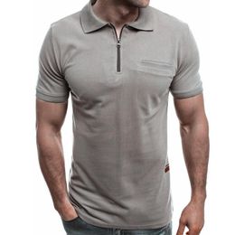 Men's Polos Shirt Men Summer Solid Shorts Sleeve Casual Clothes Zipper Pocket Tee For Top Brand Plus Size