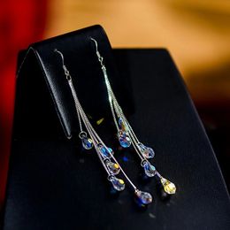Dangle & Chandelier Fashion Crystal Earrings Tassel Temperament Water Drop Earrings for Women Elegant Bridal Wedding Engagement Jewelry Gift