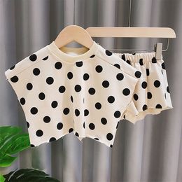 Summer kids girls' clothes outfits sets baby polka dot loose short T-shirt tops suits for children girls clothing 220326