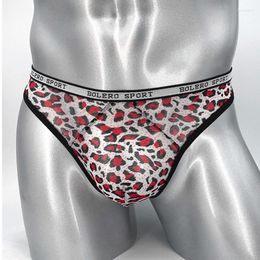 Underpants Mens Leopard Thong Bikini T-Back Pants Sissy Gay Underwear U Pouch Low-rise Briefs G-String Stretchy Tangas A50Underpants