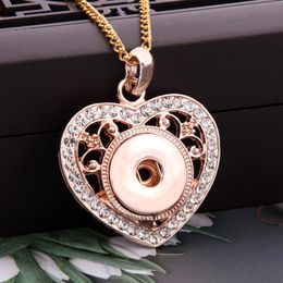 ginger snaps jewelry Canada - New Rose Gold Heart-shaped Rhinestone Snap Buttons Necklace Fit DIY Ginger Charms 18mm Snap Button Jewelry Gifts295H