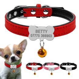 Personalised Dog Collars Custom Chihuahua Puppy Cat Collar Bone ID Tags Engraved For Small Medium Dogs Free Gift Bell XS S 220610