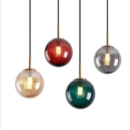 Pendant Lamps Modern Led Lights 4 Colours Round Glass Kitchen Hanging Living Room Bedroom Bedside Lamp Luminaire Decor FixturesPendant