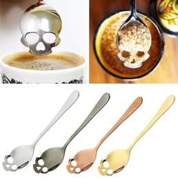 DHL Sugar Skull Tea Spoon Suck Stainless Coffee Spoons Dessert Spoon Ice Cream Tableware Colher Kitchen Accessories 100PCS C0525P21