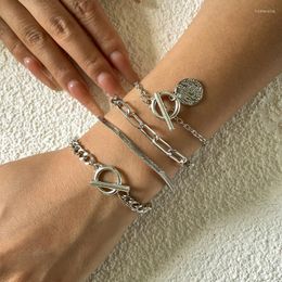 Link Chain Modern Jewelry 4 Pcs Set Metal Bracelet Design Golden Silvery Plating Hip Hop For Girl Fine Accessories Trum22