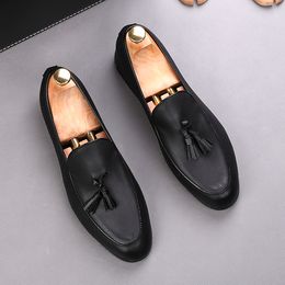 men casual business wedding formal dresses genuine leather tassels shoes slip on lazy shoe smoking slippers breathable loafers