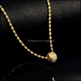 Pendant Necklaces Pendants Jewellery Fashion Lucky Beads 24K Gold Colour Necklace 2Mm Water Ripple 18Inch F Dhiwb