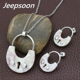 pendant set with earrings Canada - Earrings & Necklace Three Colors For Choose Wholesale Fashion Stainless Steel Jewelry Pendant & Lock Set Woman Jeepsoon SBJGAUCCEarrings