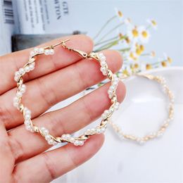 Fashion Pearl Hoop Earrings Set For Women Geometirc Gold Metal Circle Party Brincos Trend Jewelry Gift Dangle & Chandelier