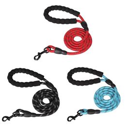 Dog Collars & Leashes 150cm Training Nylon Heavy Duty Leash Highly Reflective Walking Rope With Comfortable Padded HandlesDog