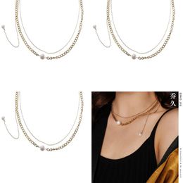 Elegant Clavicle Chain Pendant Necklaces Golden Laminated Double Latch Necklace Pearl Long Titanium Steel Does Not Drop Colour Decorat jllIIH