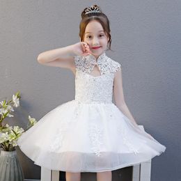 Girl's Dresses Elegant Sequin Girl Party Dress Flower For Wedding Beaded Lace Birthday White Tulle Pageant