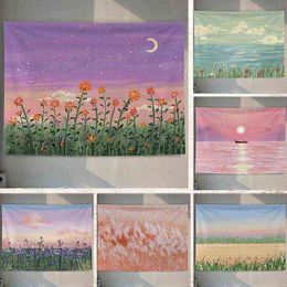 Girl Pink Wall Carpet Decoration Idyllic Flower Room Beautiful Tapestry Hanging Tapiz J220804