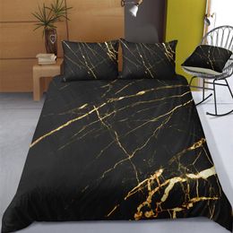 black and gold bedding set Canada - Black and Gold Marble Bedding Set King Size Luxury 3D Duvet Cover Queen High End Home Textile Single Double Bed Cover with Pillowc266E
