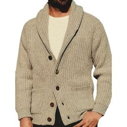 Men's Sweaters Knitted Cardigan Turndown Collar Woollen Yarn Keep Warm Men Clothing For OutdoorMen's