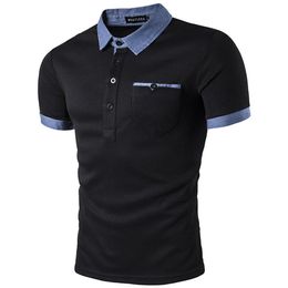 polo shirts pockets Australia - Men Fashion POLO Shirt Summer Denim Spliced Collar Polo Shirt Tops Slim Fit Pocket Blouse Camisas De Polo307x