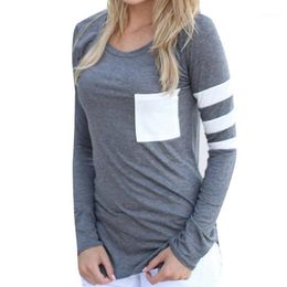 Wholesale- Arrival 2022 Autumn Women Long Sleeve Jumper T-Shirt Casual Fashion Fitted Workout Joggingm Pockets Tee Tops Camisetas Mujer