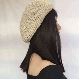 Fashionable designer crochet women paper straw beret spring summer hat drop shipping new 2018 new LL180594 J220722