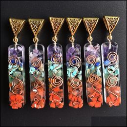 Charms Retro Colorf Chakra Natural Stone Amethyst Lapis Lazi 7 Colors Stones Pillar Pendants Wholesale Diy Neck Carshop2006 Dh3Yt