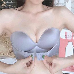 Kadınlar Sütyen Tel Ücretsiz Seksi Push Up Görünmez Sütyen Ön Kapatma Kadın Brasserie için Straplegle Sakinsiz Bralette ABC Kupası L220726