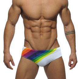 Sexy Rainbow Stripes Swimsuit Men Swimwear Swim Briefs Bikini Trunks Shorts Underwear Male Beach Surf Bath Suit Wear Panties 220509