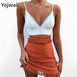Yojoceli sexy summer tassel skirt cute women party club beach skirt bodycon female mini skirt 210311