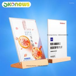 Alarm Systems X Table Menu Acrylic Card Double-sided T-shaped Wooden Holder Restaurant Milk Tea Poster Display StandAlarm