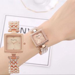 Wristwatches Square Watches Top Brand Women's Fashion Diamond Wristwatch Stainless Steel Clock Luxury Female Quartz Lady Watch DropWrist