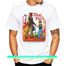 Adult Tshirt Men Deal with the Devil Tshirt Novelty Economic Children Comics Designer T Shirt Demon Satanic Tops Tees For Men 220702