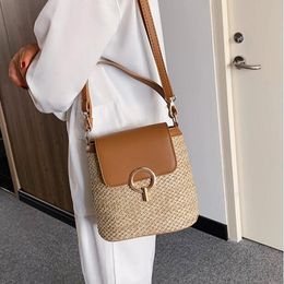 HBP New Summer Beach Straw Bag Female Handbag Fashion Straw Shoulder Messenger Bags Women's Designer Luxury Woven Bucket Bag Novelty Cool cheap women's purse