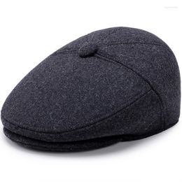 Berets Middle-aged And Elderly Men's Hat Winter Visor Cap Woolen Material Cold-proof Beret Fleece Ear Protection Keep Warm For Men Davi22