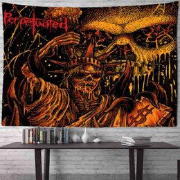 Hippie Punk Skull Painting Pattern Tapestry Witchcraft Polyester Wall Hanging Beach Picnic Yoga Carpet Mat Home Decor Crafts J220804