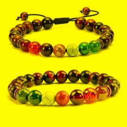 Beaded Strands Chakra Beads Natural Lava Tiger Eye Stone Bracelet For Women Men Healing Balance Therapy Bracelets Jewelry Prayer AdjustableB