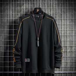 Crewneck Sweatshirt Mannen 2022 Lente Side Striped Japanse Streetwear Oversized Zwarte Hoodie Sweatshirts Plus Size L220730