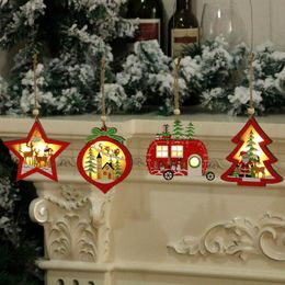 Christmas Decorations LEDs Luminous Wooden Star DIY Tree Hanging Chalet Cute Wood House For TreeChristmas