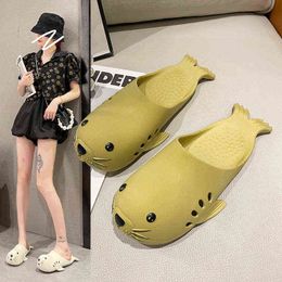 Dolphin Slippers Hole Shoes Men And Women With Casual Personality Indoor And Outdoor Baotou Beach Shoes J220716
